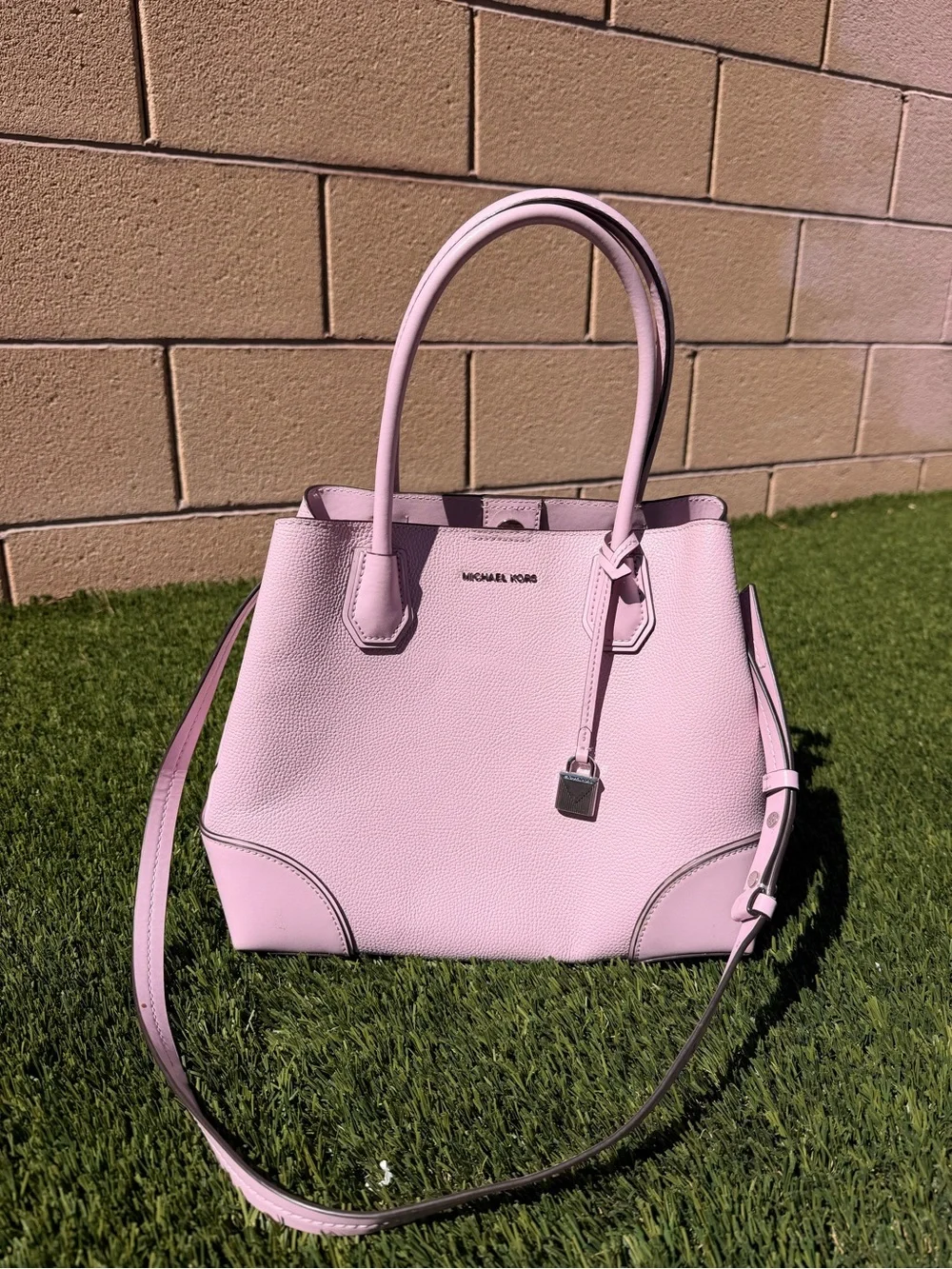 Michael Kors Lavender Pebbled Leather Satchel with Crossbody Strap